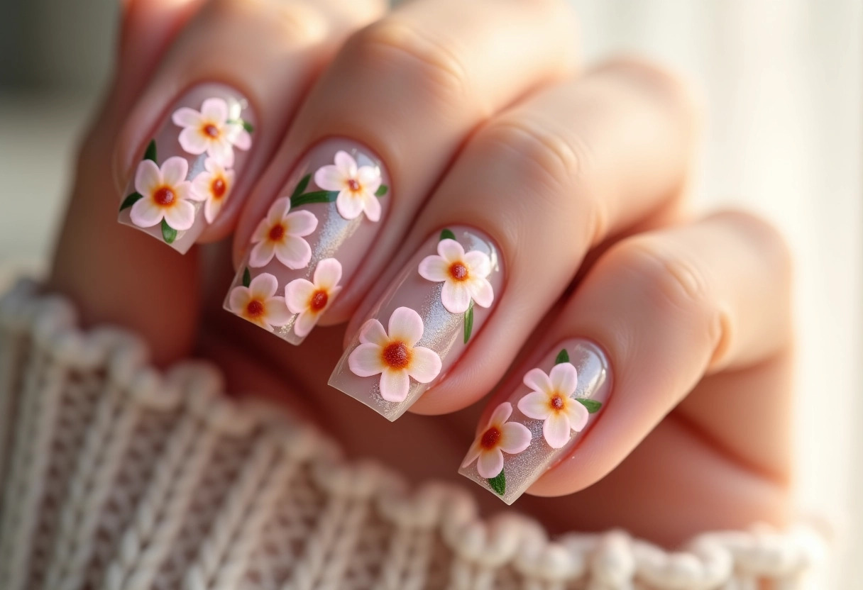 ongles gel floral